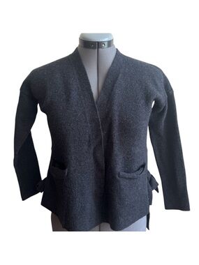 Cynthia Rowley 100% Merino Wool Cardigan Dark Grey Open Front 3/4 Sleeve Cozy